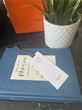 Hermes Paris White Bookmark with Brown Ribbon